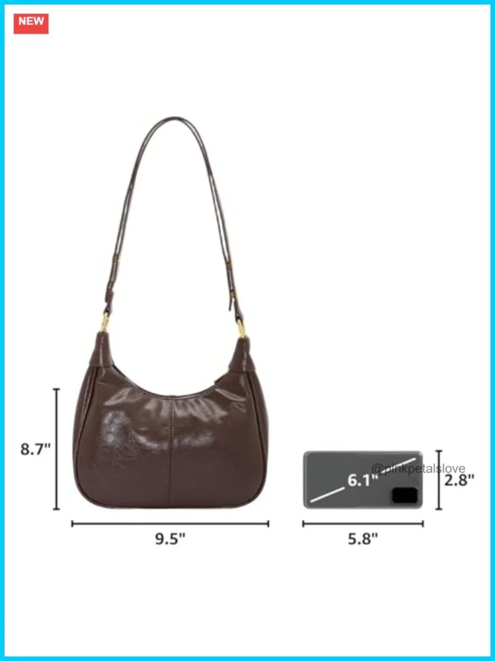 PU Leather Crescent Hobo Bag with Zipper Closure and Adjustable Strap
